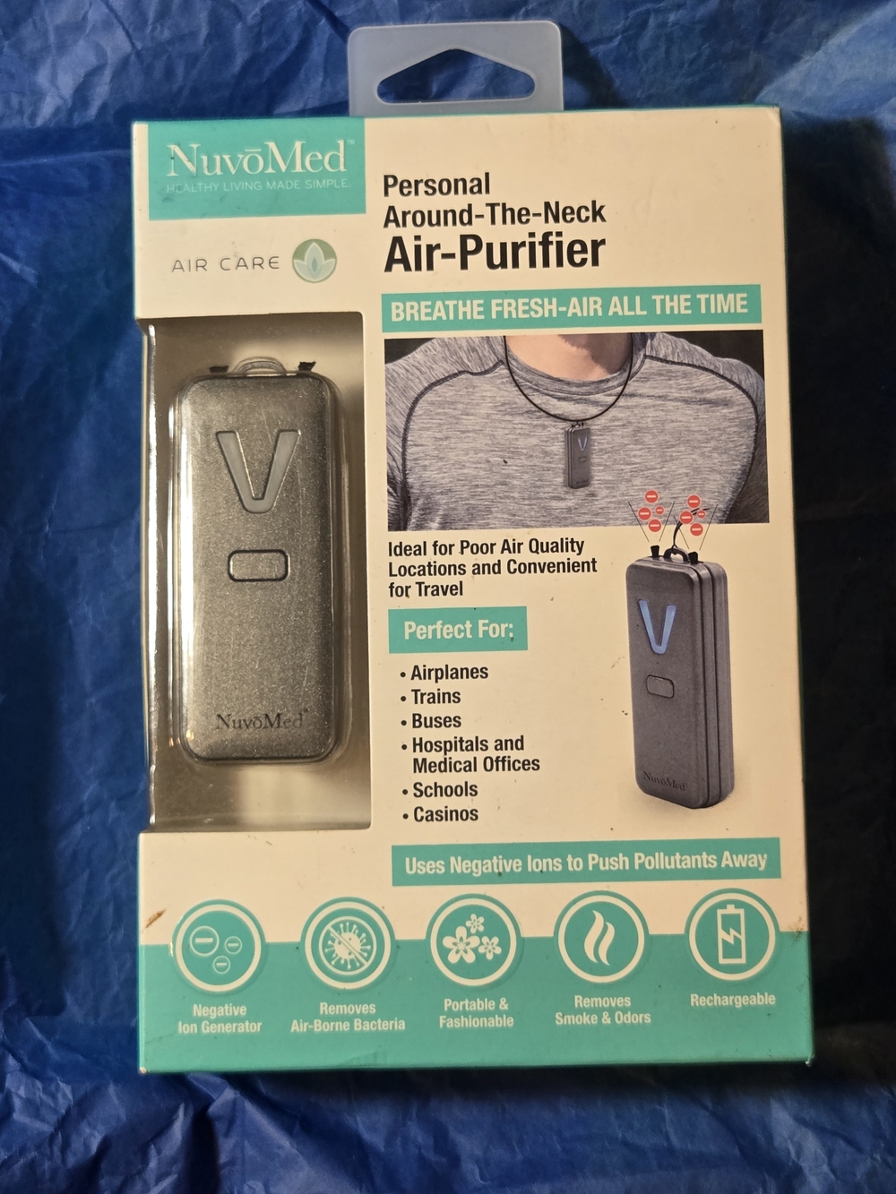 Silver Personal Around-The-Neck Air Purifier